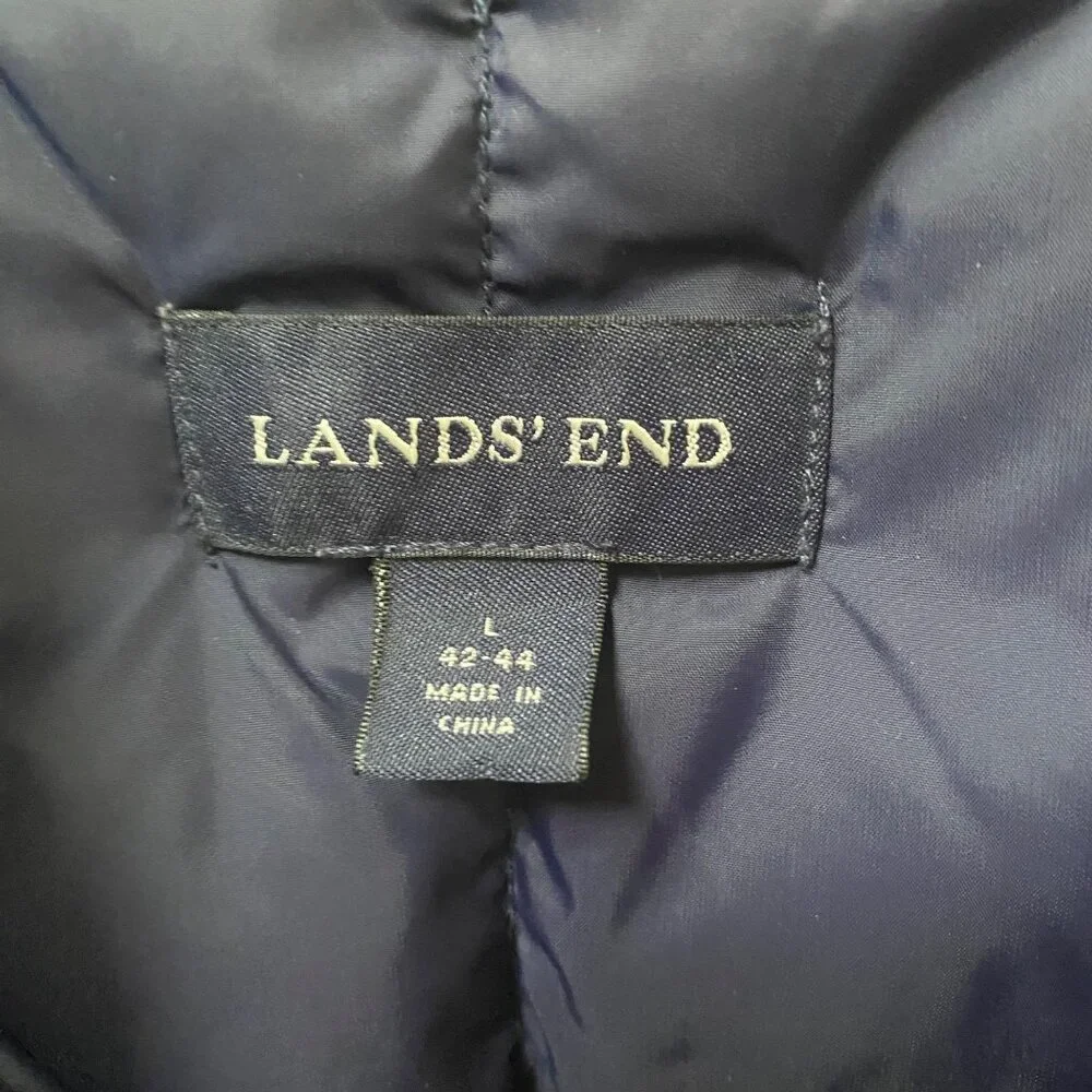 Lands End Mens Goose Down Puffer‎ Vest L 42-44 Navy Lightweight Warm Nylon Shell